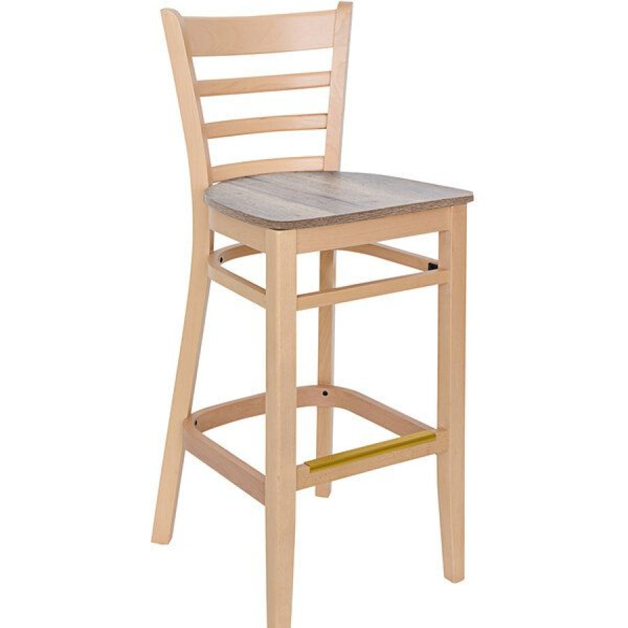 Restaurant Bar Stools * | Best Sale Bfm Seating Berkeley Natural Beechwood Ladder Back Barstool With Relic Knotty Pine Seat