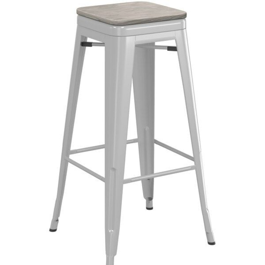 Restaurant Bar Stools * | Coupon Lt&S Alloy Series Lancaster Table & Seating Alloy Series Silver Stackable Metal Indoor Industrial Barstool With Gray Wood Seat