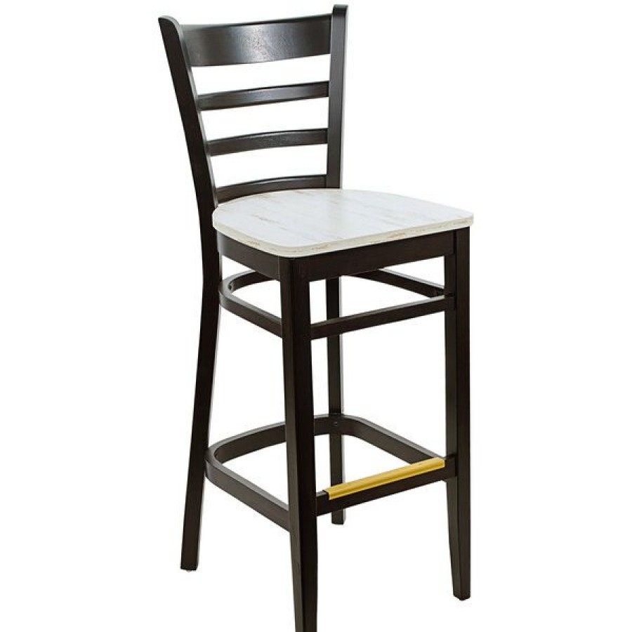 Restaurant Bar Stools * | Budget Bfm Seating Berkeley Black Beechwood Ladder Back Barstool With Relic Antique Wash Seat