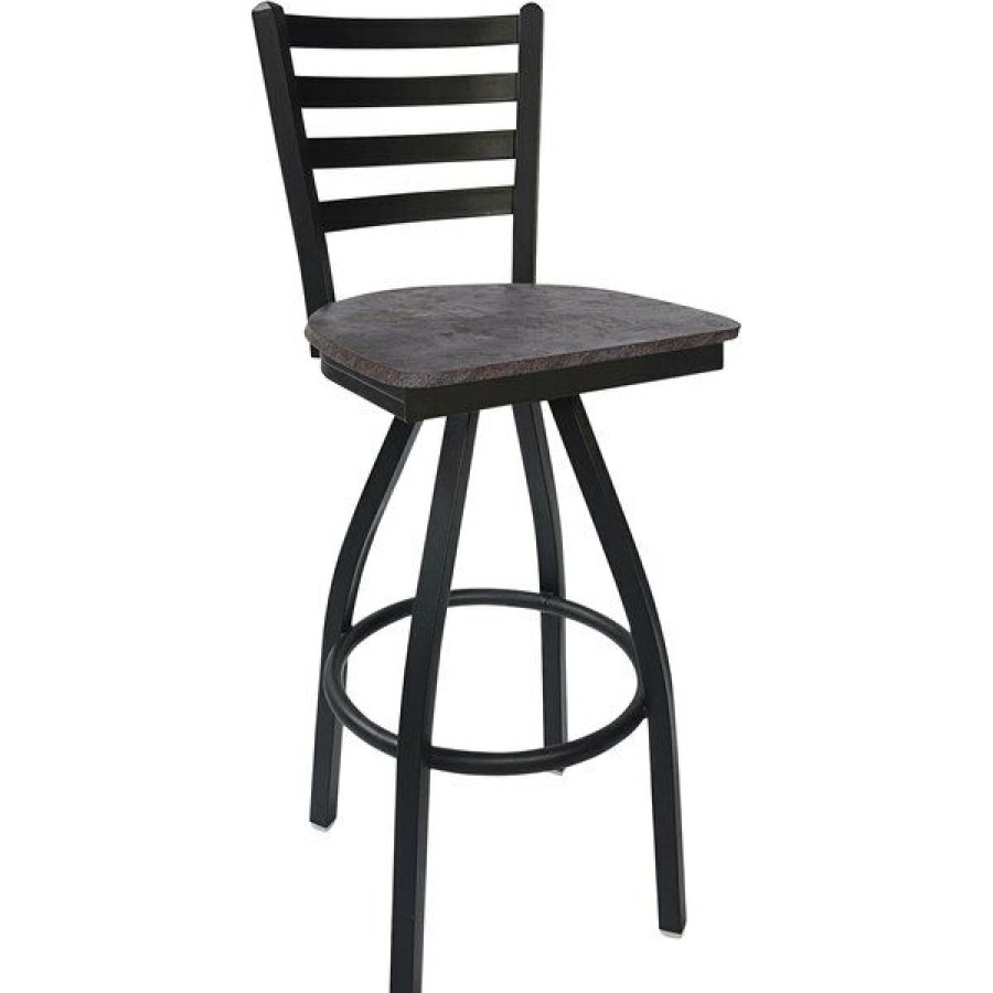 Restaurant Bar Stools * | Best Reviews Of Bfm Seating Lima Sand Black Steel Swivel Barstool With Relic Rustic Copper Seat