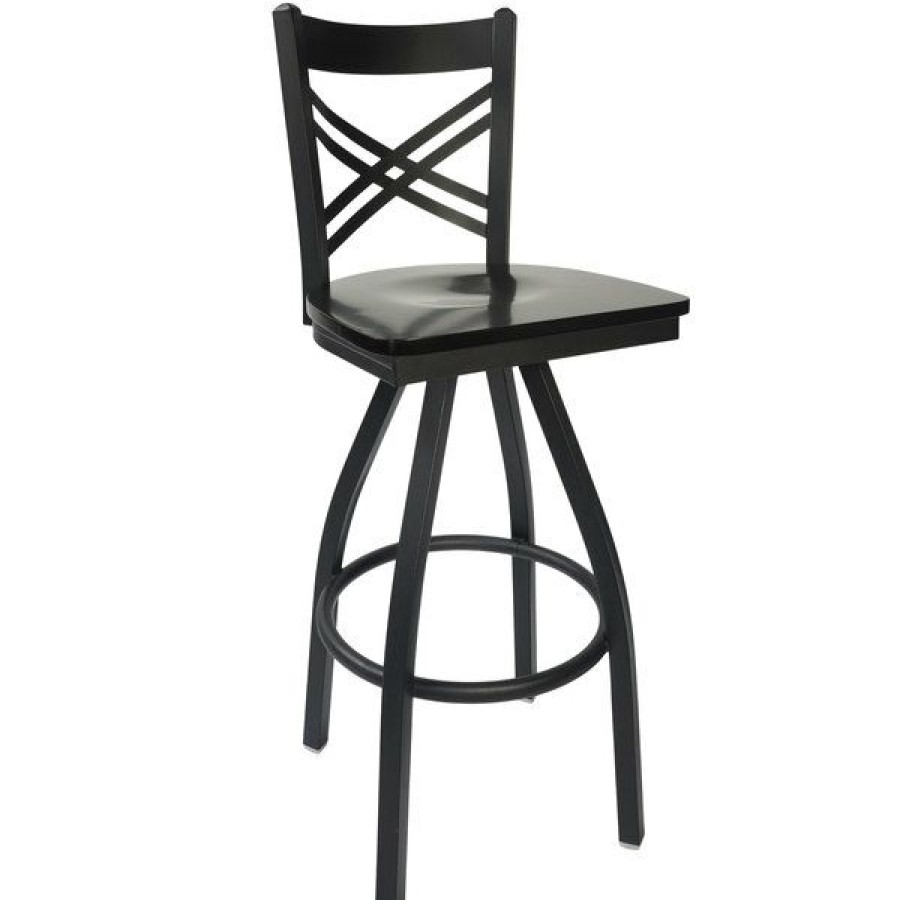 Restaurant Bar Stools * | Best Deal Bfm Seating 2130Sblw-Sb Akrin Metal Barstool With Black Wood Swivel Seat