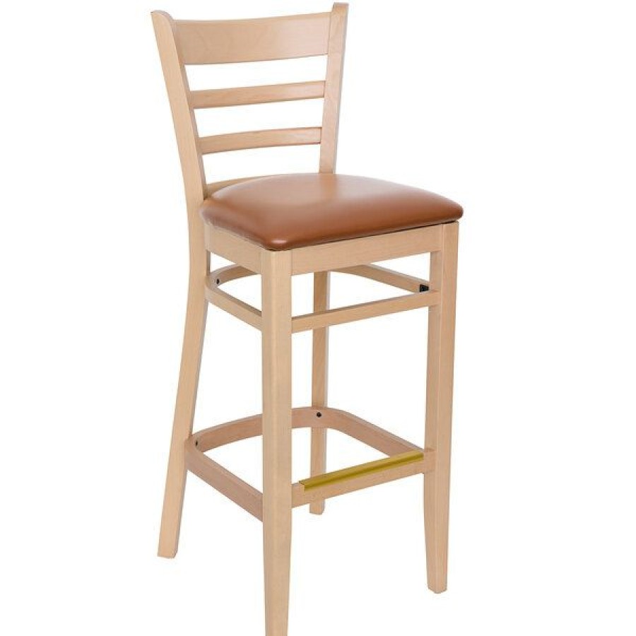 Restaurant Bar Stools * | Best Deal Bfm Seating Berkeley Natural Beechwood Ladder Back Barstool With 2 Light Brown Vinyl Seat