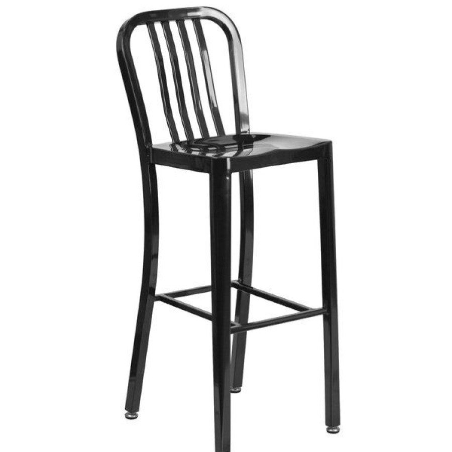 Outdoor Restaurant Bar Stools * | Coupon Flash Furniture Ch-61200-30-Bk-Gg 30 Black Metal Indoor / Outdoor Bar Height Stool With Vertical Slat Back