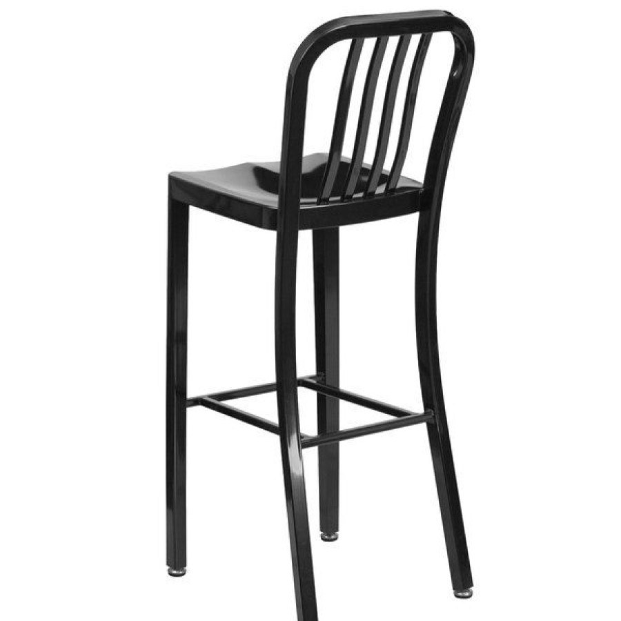 Outdoor Restaurant Bar Stools * | Coupon Flash Furniture Ch-61200-30-Bk-Gg 30 Black Metal Indoor / Outdoor Bar Height Stool With Vertical Slat Back