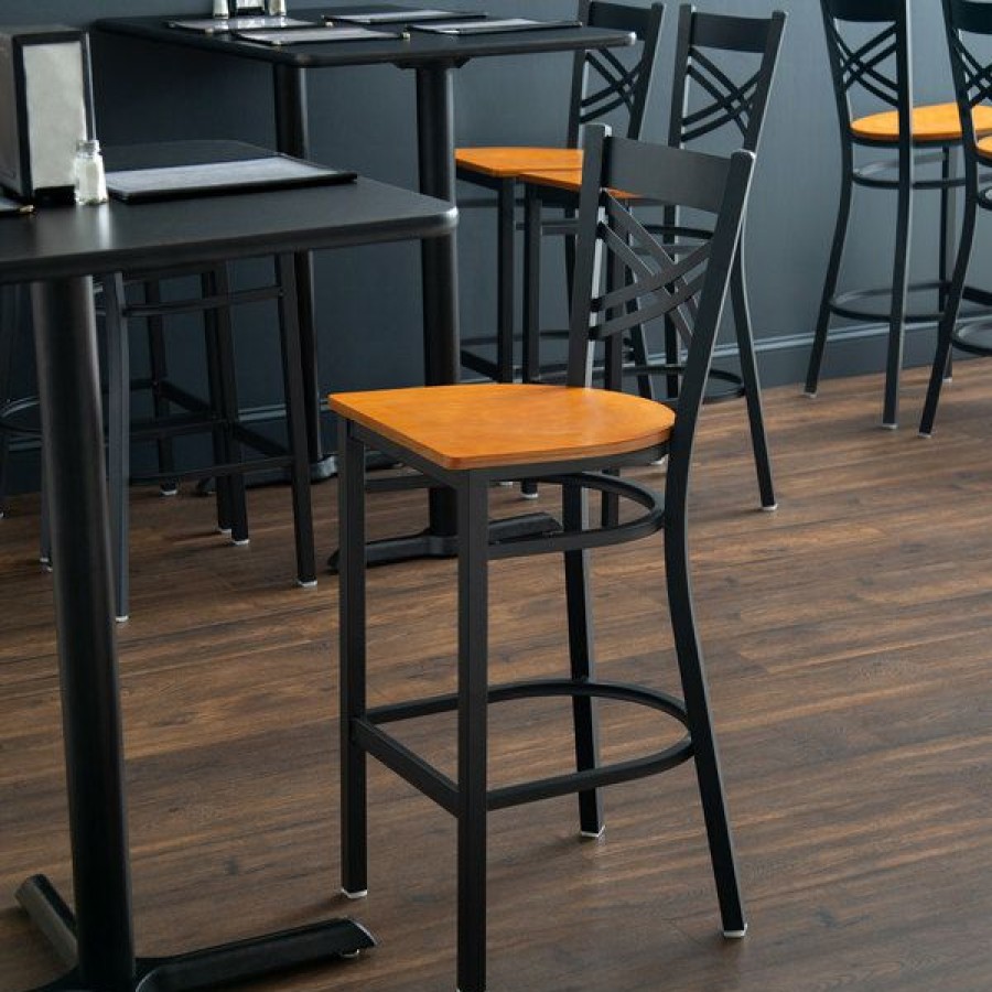 Restaurant Bar Stools * | Best Reviews Of Lancaster Table & Seating Cross Back Bar Height Chair With Cherry Wood Seat