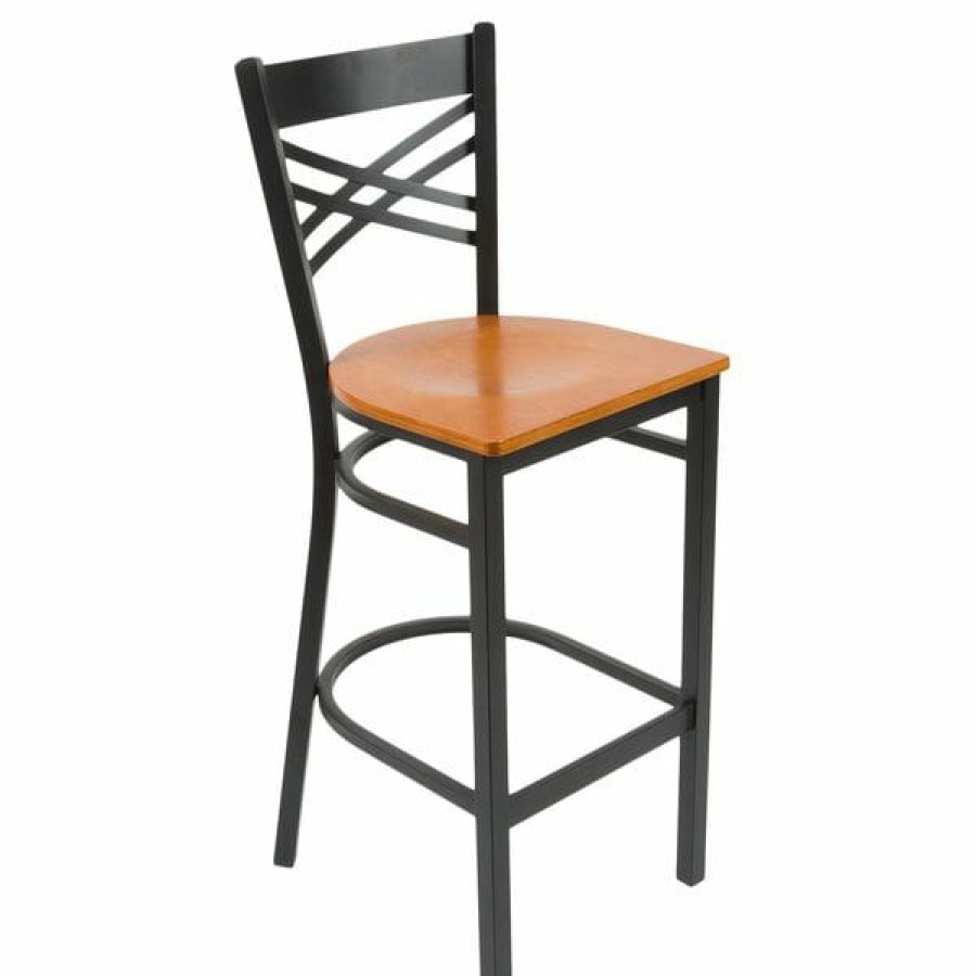 Restaurant Bar Stools * | Best Reviews Of Lancaster Table & Seating Cross Back Bar Height Chair With Cherry Wood Seat