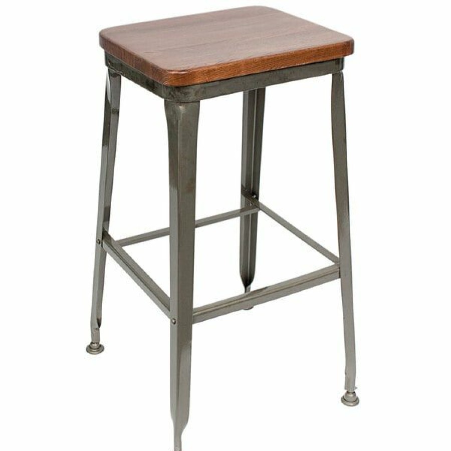 Restaurant Bar Stools * | Top 10 Bfm Seating Js200Bash-Cl Lincoln Clear Coated Steel Bar Stool With Autumn Ash Wooden Seat