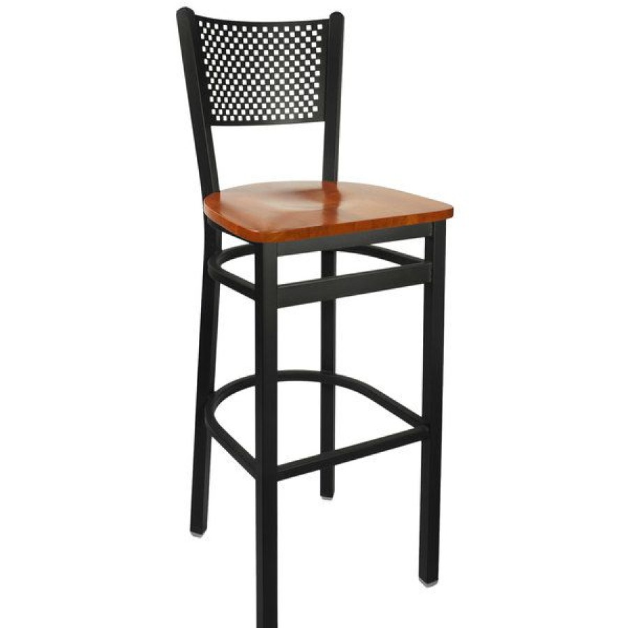 Restaurant Bar Stools * | Hot Sale Bfm Seating 2161Bchw-Sb Polk Sand Black Metal Bar Height Chair With Cherry Seat