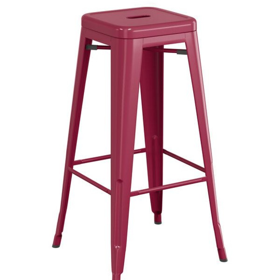 Outdoor Restaurant Bar Stools * | Wholesale Lt&S Alloy Series Lancaster Table & Seating Alloy Series Sangria Stackable Metal Indoor / Outdoor Industrial Barstool With Drain Hole Seat