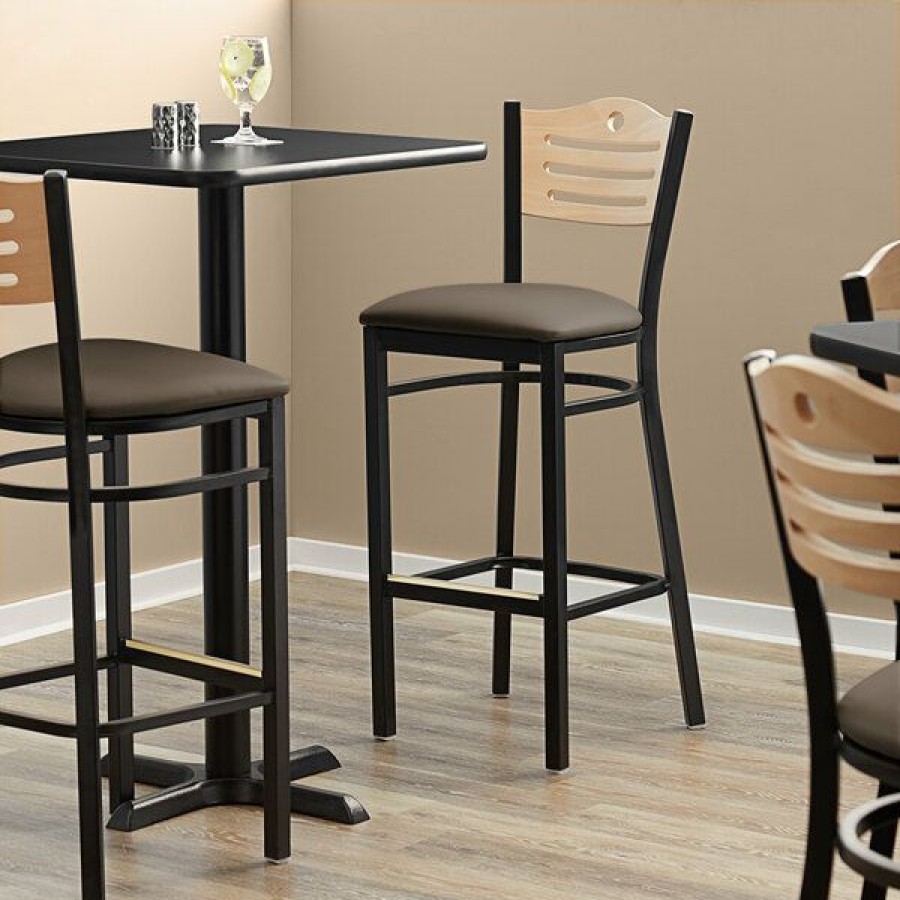 Restaurant Bar Stools * | Deals Lancaster Table & Seating Natural Finish Bar Height Bistro Chair With 2 Taupe Padded Seat