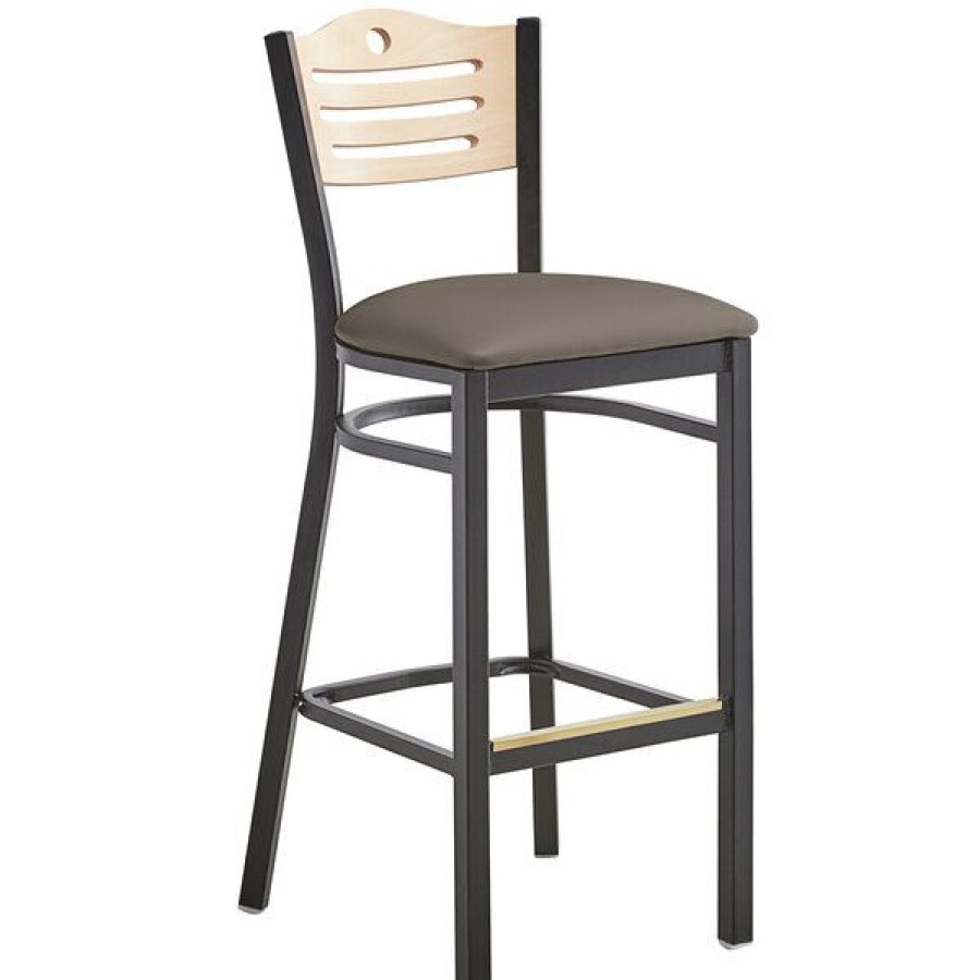 Restaurant Bar Stools * | Deals Lancaster Table & Seating Natural Finish Bar Height Bistro Chair With 2 Taupe Padded Seat