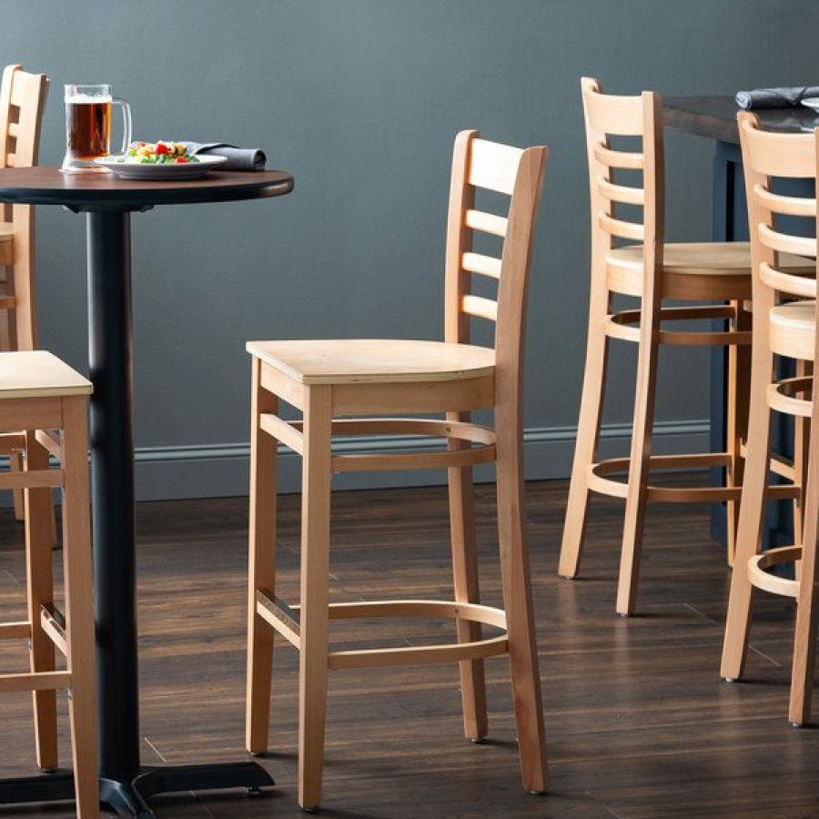 Restaurant Bar Stools * | Brand New Lancaster Table & Seating Natural Finish Wooden Ladder Back Bar Height Chair