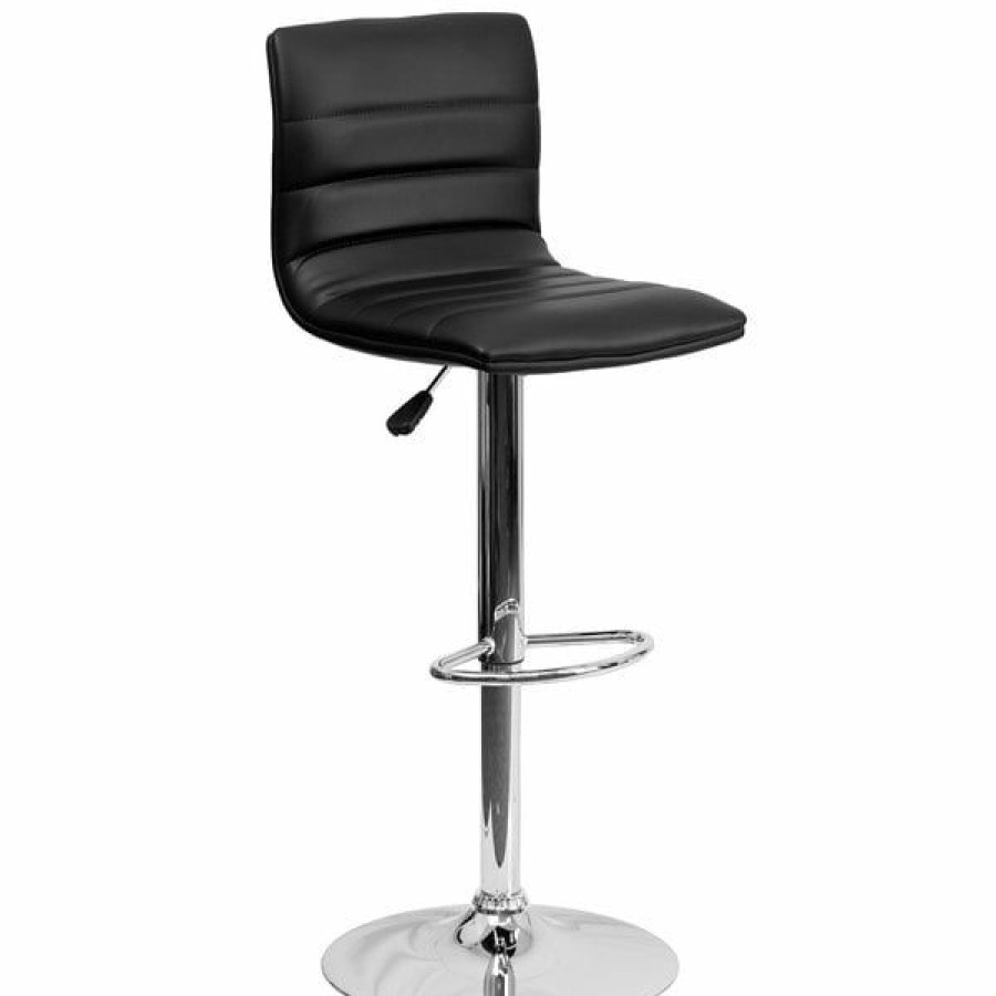 Restaurant Bar Stools * | Wholesale Flash Furniture Ch-92023-1-Bk-Gg Black Vinyl Contemporary Adjustable Height Barstool