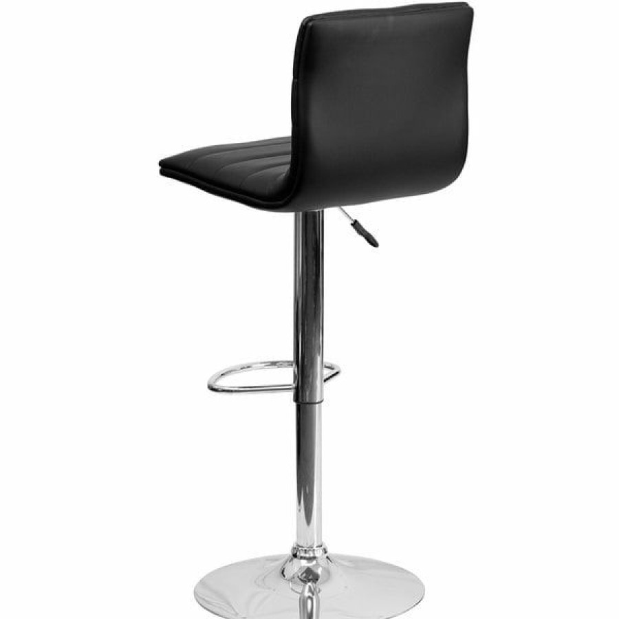 Restaurant Bar Stools * | Wholesale Flash Furniture Ch-92023-1-Bk-Gg Black Vinyl Contemporary Adjustable Height Barstool