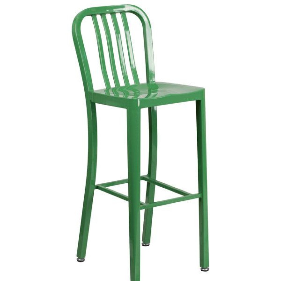 Outdoor Restaurant Bar Stools * | Top 10 Flash Furniture Ch-61200-30-Gn-Gg 30 Green Metal Indoor / Outdoor Bar Height Stool With Vertical Slat Back