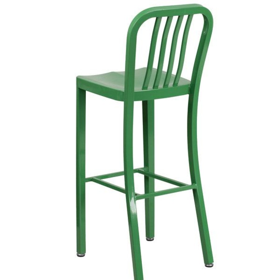 Outdoor Restaurant Bar Stools * | Top 10 Flash Furniture Ch-61200-30-Gn-Gg 30 Green Metal Indoor / Outdoor Bar Height Stool With Vertical Slat Back