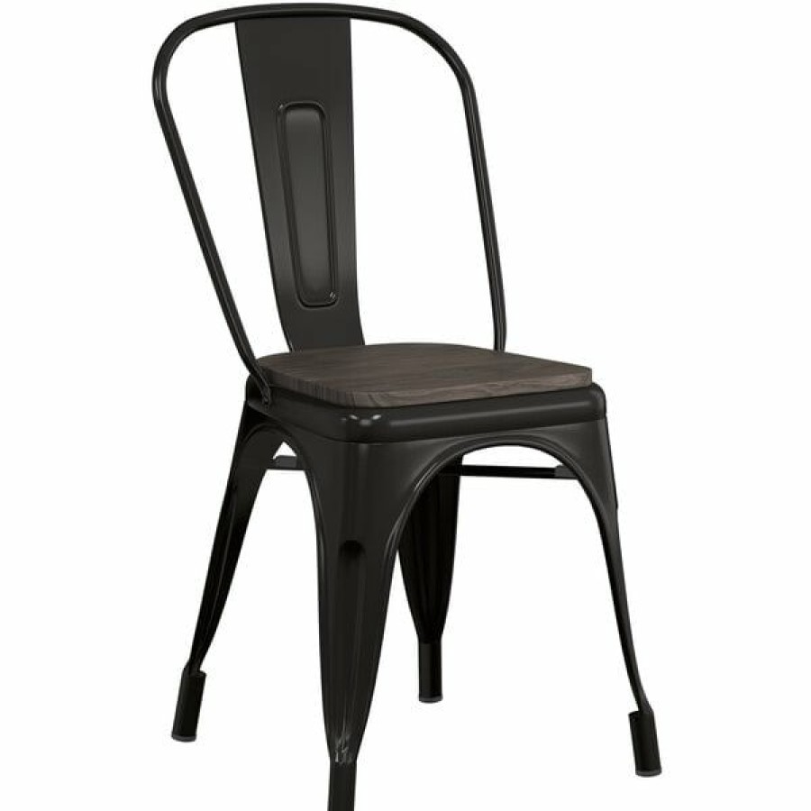 Restaurant Chairs * | Flash Sale Lt&S Alloy Series Lancaster Table & Seating Alloy Series Black Metal Indoor Industrial Cafe Chair With Vertical Slat Back And Black Wood Seat