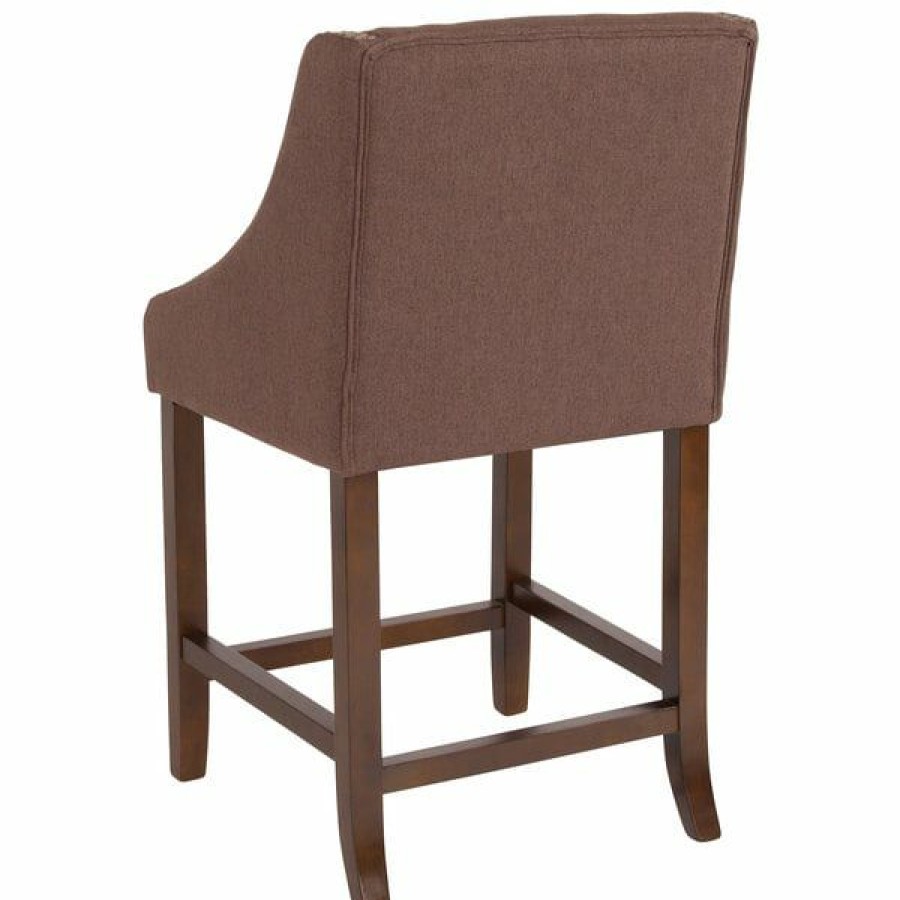 Restaurant Bar Stools * | Top 10 Flash Furniture Ch-182020-24-Bn-F-Gg Carmel Series Counter Height Stool In Brown Fabric With Walnut Frame And Nail Trim Accent