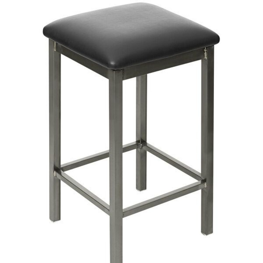 Restaurant Bar Stools * | Deals Bfm Seating 2510Hblv-Cl Trent Clear Coated Steel Bar Height Bar Stool With 2 Black Vinyl Seat