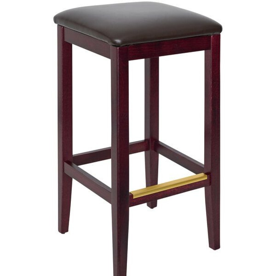 Restaurant Bar Stools * | Hot Sale Bfm Seating Stockton Dark Mahogany Beechwood Square Backless Barstool With 2 Dark Brown Vinyl Seat