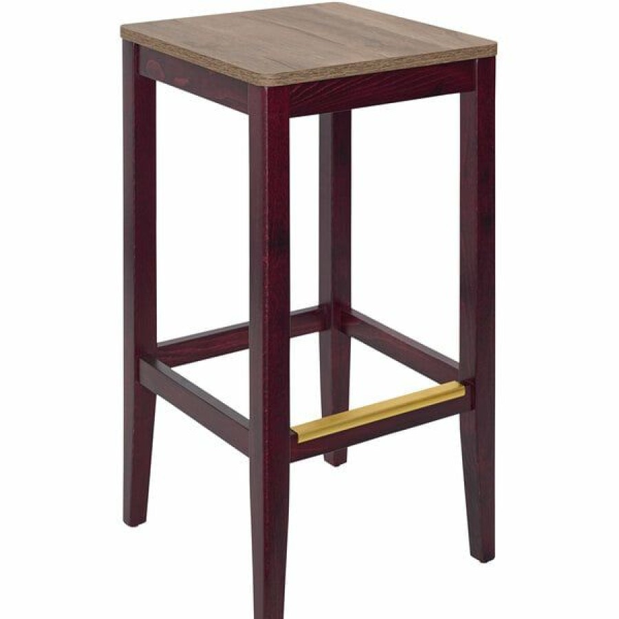 Restaurant Bar Stools * | Best Deal Bfm Seating Stockton Dark Mahogany Beechwood Square Backless Barstool With Relic Knotty Pine Seat