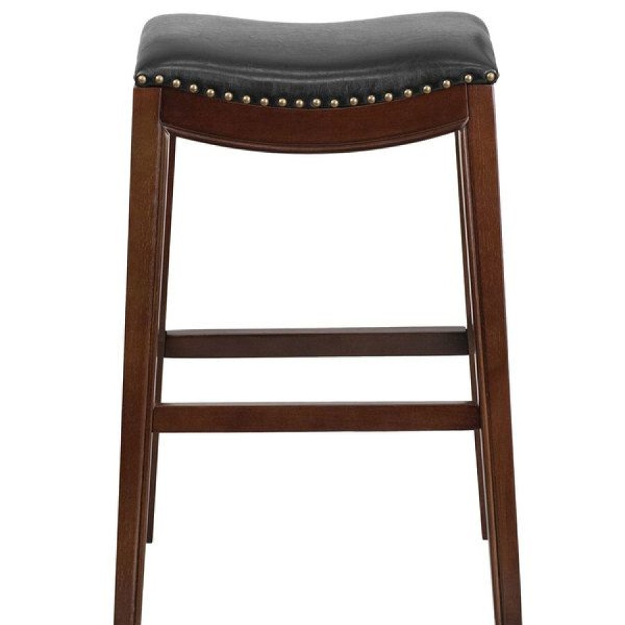 Restaurant Bar Stools * | Best Pirce Flash Furniture Ta-411030-Ca-Gg Cappuccino Wood Bar Height Stool With Black Leather Saddle Seat