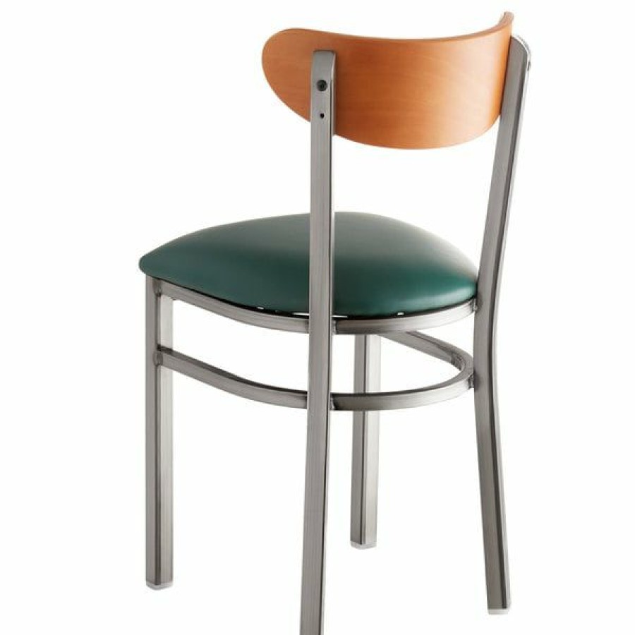 Restaurant Chairs * | Best Pirce Lt&S Boomerang Series Lancaster Table & Seating Boomerang Clear Coat Chair With Green Vinyl Seat And Cherry Back