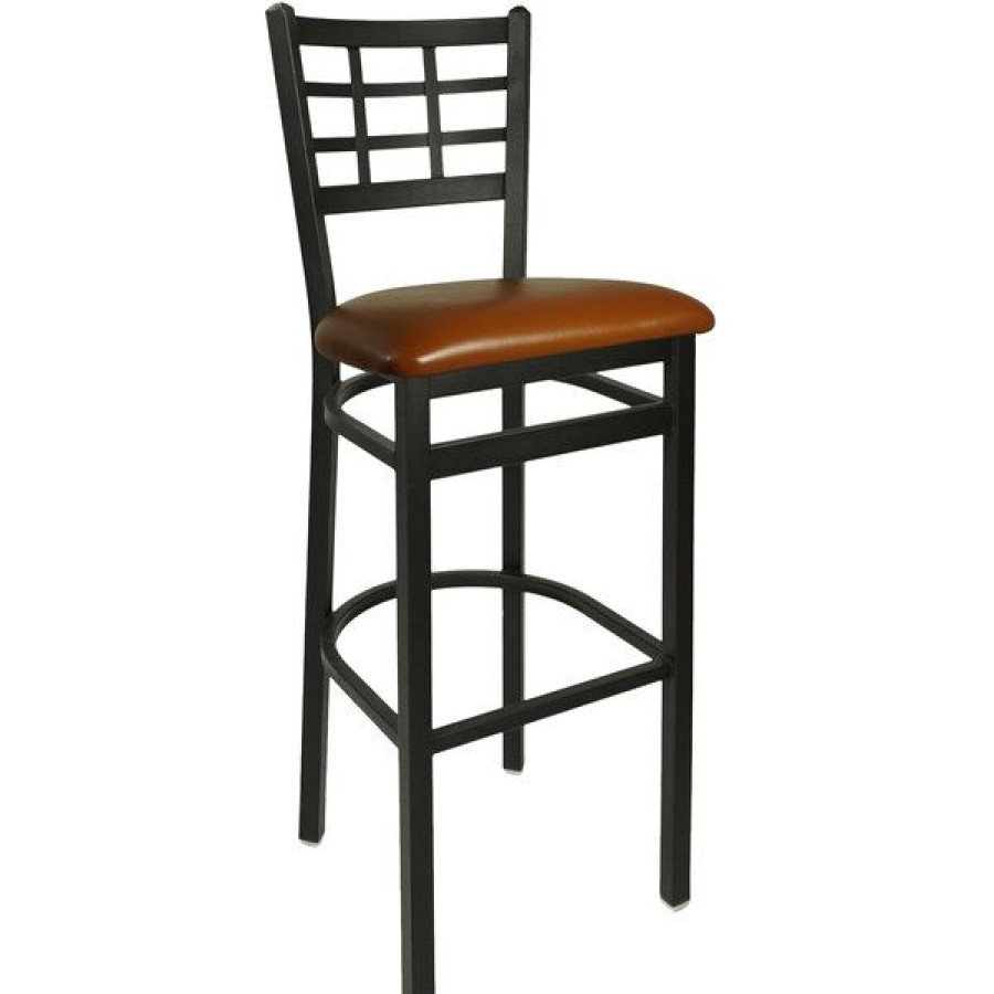 Restaurant Bar Stools * | Top 10 Bfm Seating 2163Blbv-Sb Marietta Sand Black Steel Bar Height Chair With 2 Light Brown Vinyl Seat