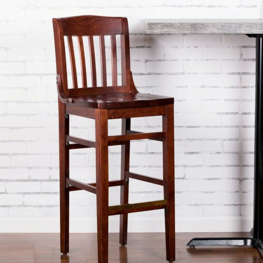 Restaurant Bar Stools * | Brand New Lancaster Table & Seating Mahogany School House Bar Height Chair