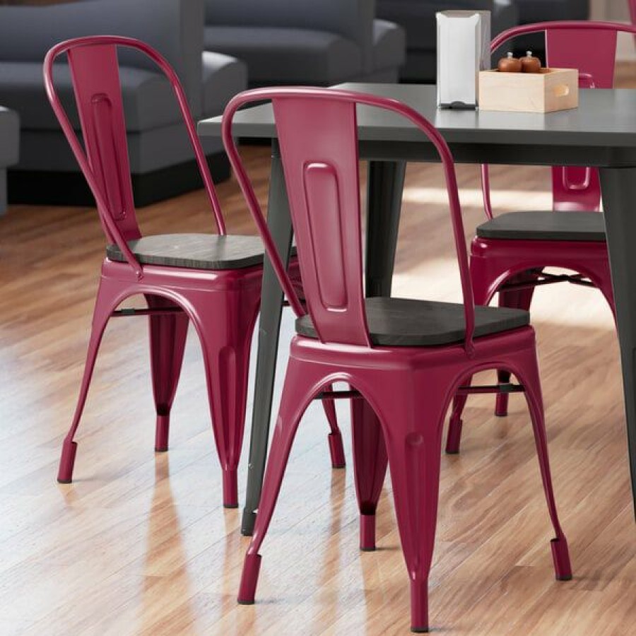 Restaurant Chairs * | Best Sale Lt&S Alloy Series Lancaster Table & Seating Alloy Series Sangria Metal Indoor Industrial Cafe Chair With Vertical Slat Back And Black Wood Seat