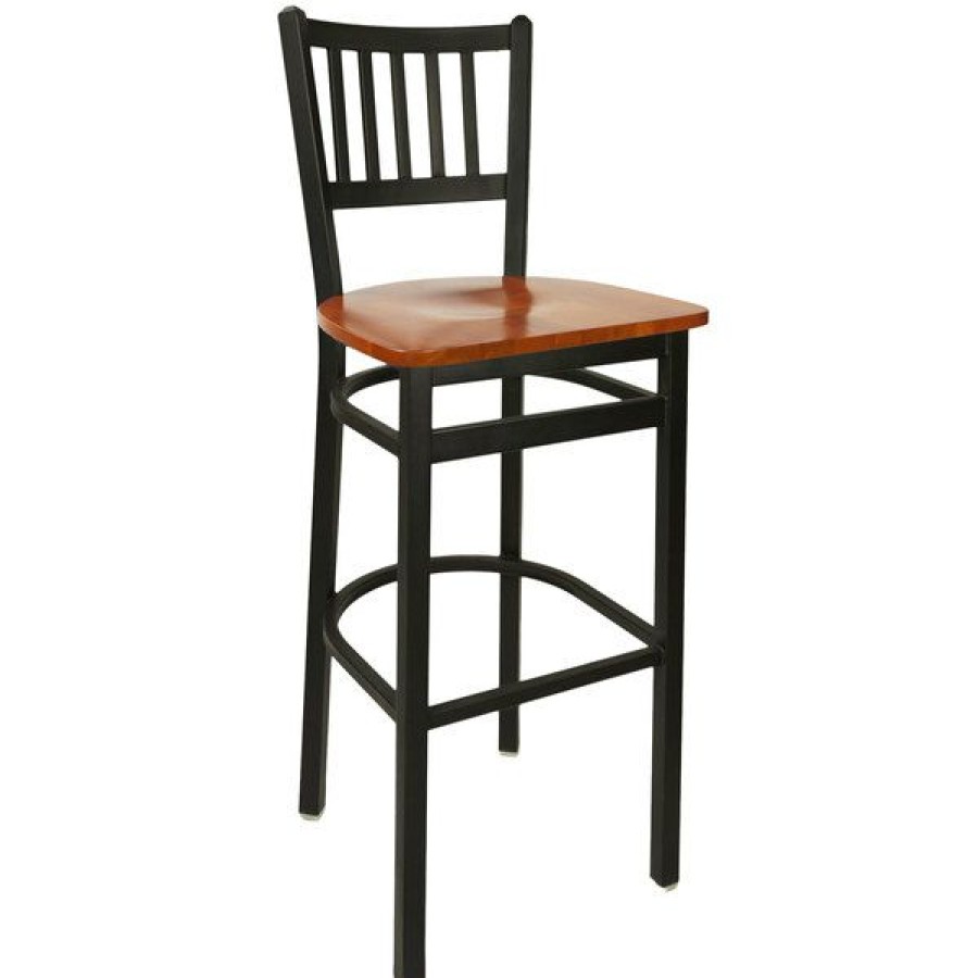 Restaurant Bar Stools * | Buy Bfm Seating 2090Bchw-Sb Troy Sand Black Metal Bar Height Chair With Cherry Seat