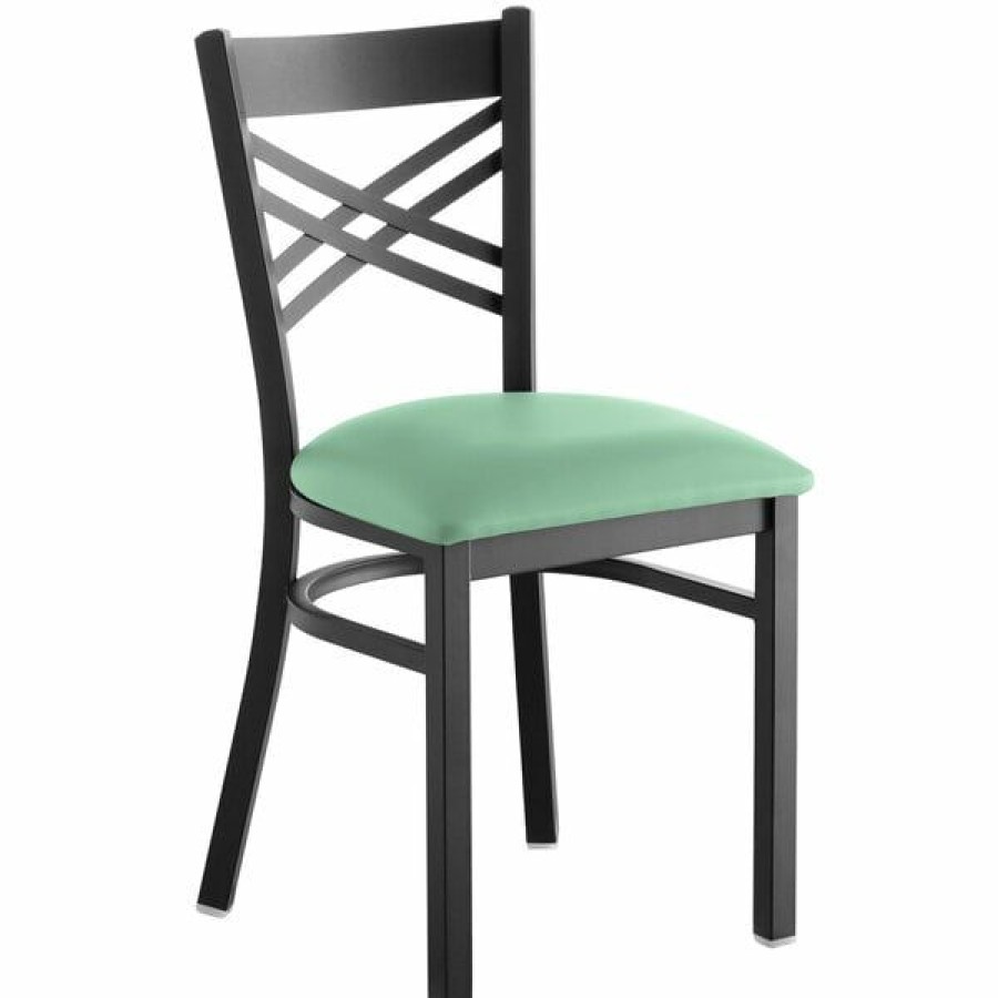 Restaurant Chairs * | Cheap Lancaster Table & Seating Black Cross Back Chair With Seafoam Padded Seat