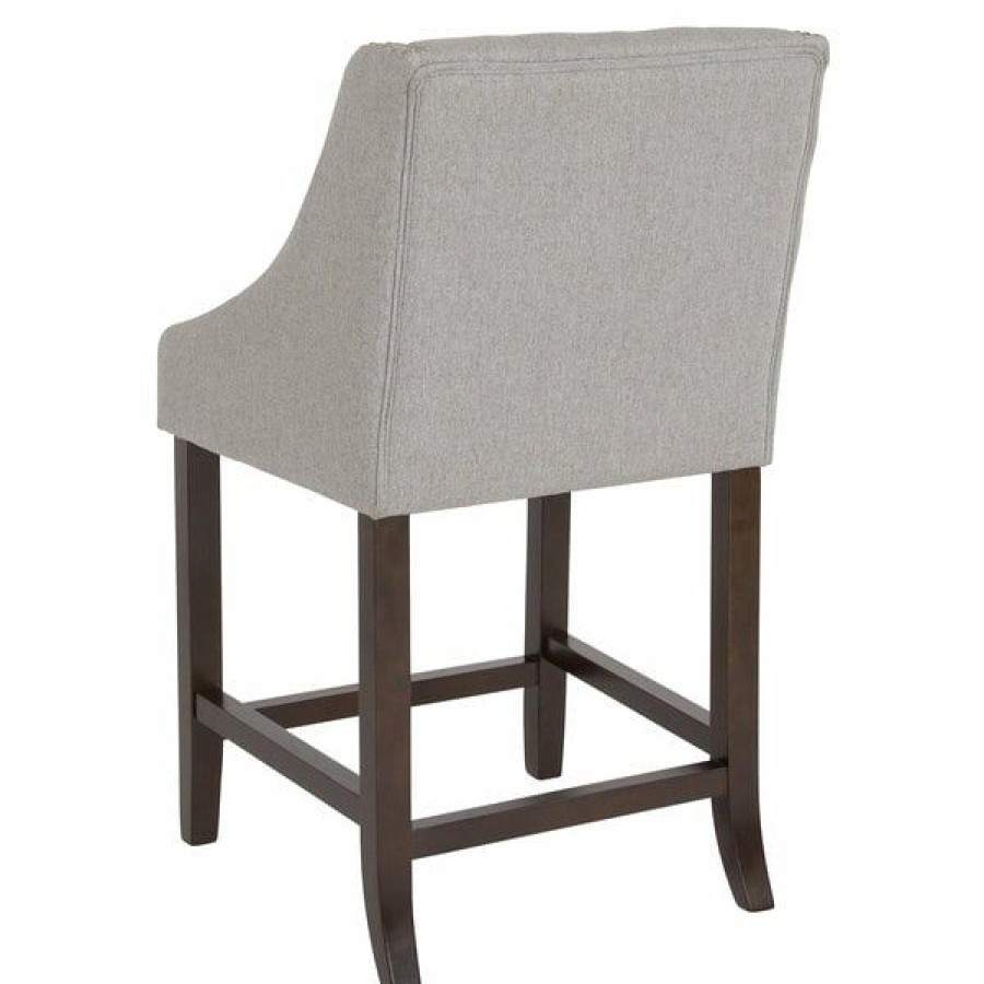 Restaurant Bar Stools * | Hot Sale Flash Furniture Ch-182020-T-24-Ltgy-F-Gg Carmel Series Counter Height Stool In Light Gray Tufted Fabric With Walnut Frame And Nail Trim Accent