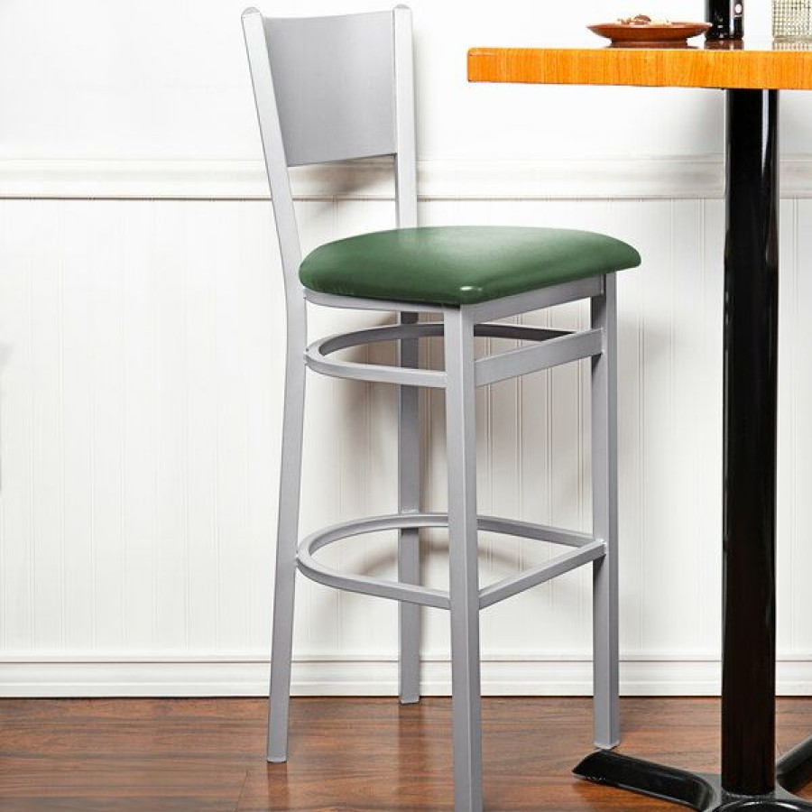 Restaurant Bar Stools * | Best Pirce Bfm Seating 2140Bgnv-Sm Axel Silver Mist Steel Bar Height Chair With Green Padded Vinyl Seat