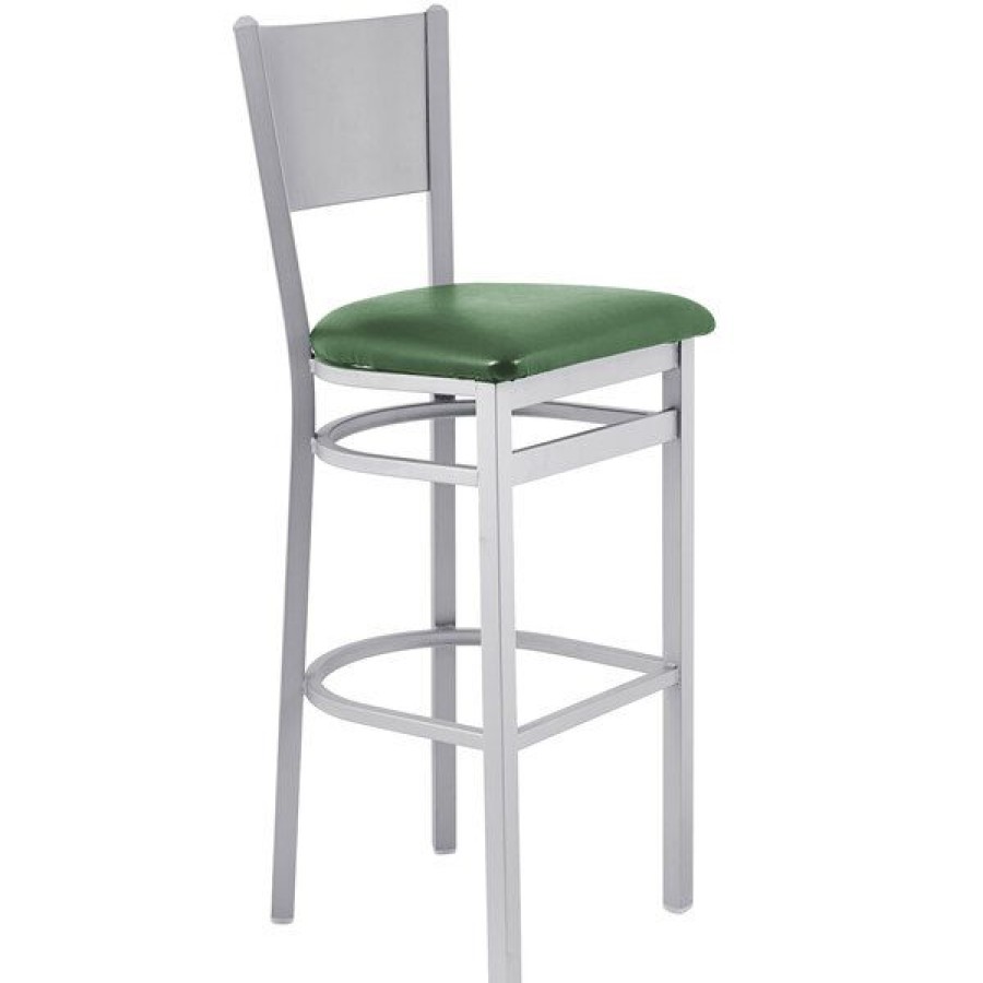 Restaurant Bar Stools * | Best Pirce Bfm Seating 2140Bgnv-Sm Axel Silver Mist Steel Bar Height Chair With Green Padded Vinyl Seat