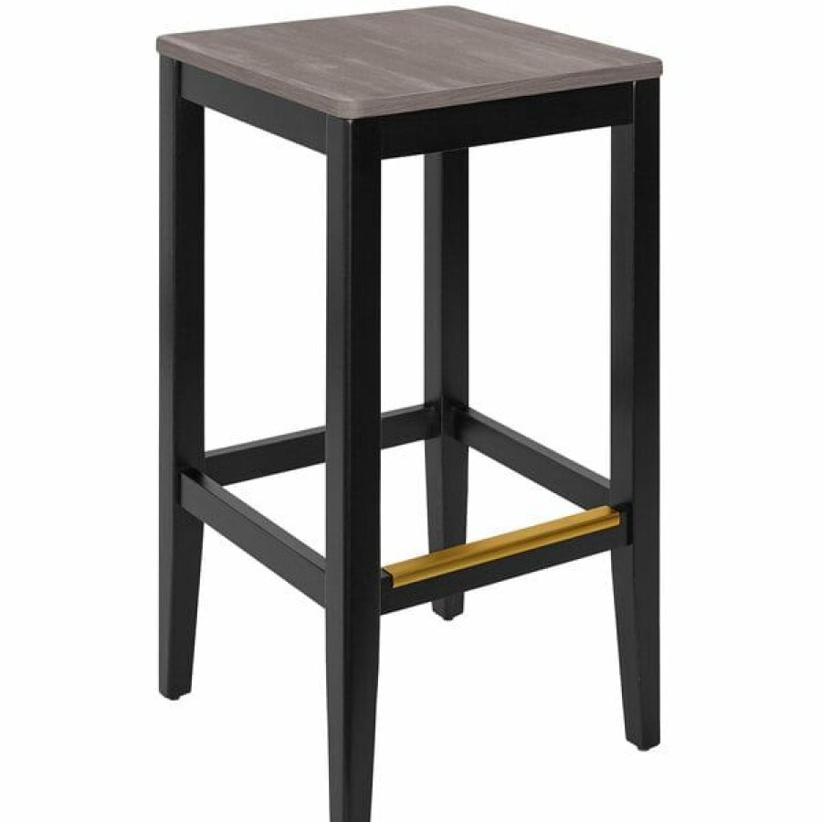 Restaurant Bar Stools * | Best Reviews Of Bfm Seating Stockton Black Beechwood Square Backless Barstool With Relic Chestnut Seat