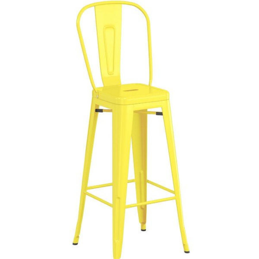 Outdoor Restaurant Bar Stools * | Buy Lt&S Alloy Series Lancaster Table & Seating Alloy Series Yellow Metal Indoor / Outdoor Industrial Cafe Barstool With Vertical Slat Back And Drain Hole Seat