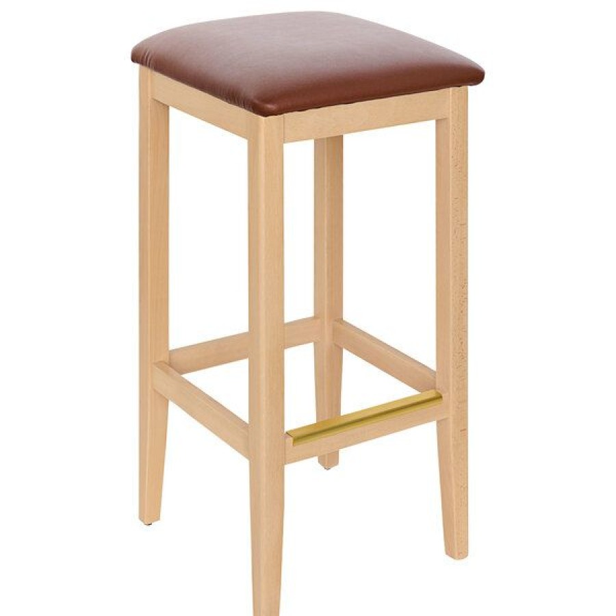 Restaurant Bar Stools * | Buy Bfm Seating Stockton Natural Beechwood Square Backless Barstool With 2 Light Brown Vinyl Seat