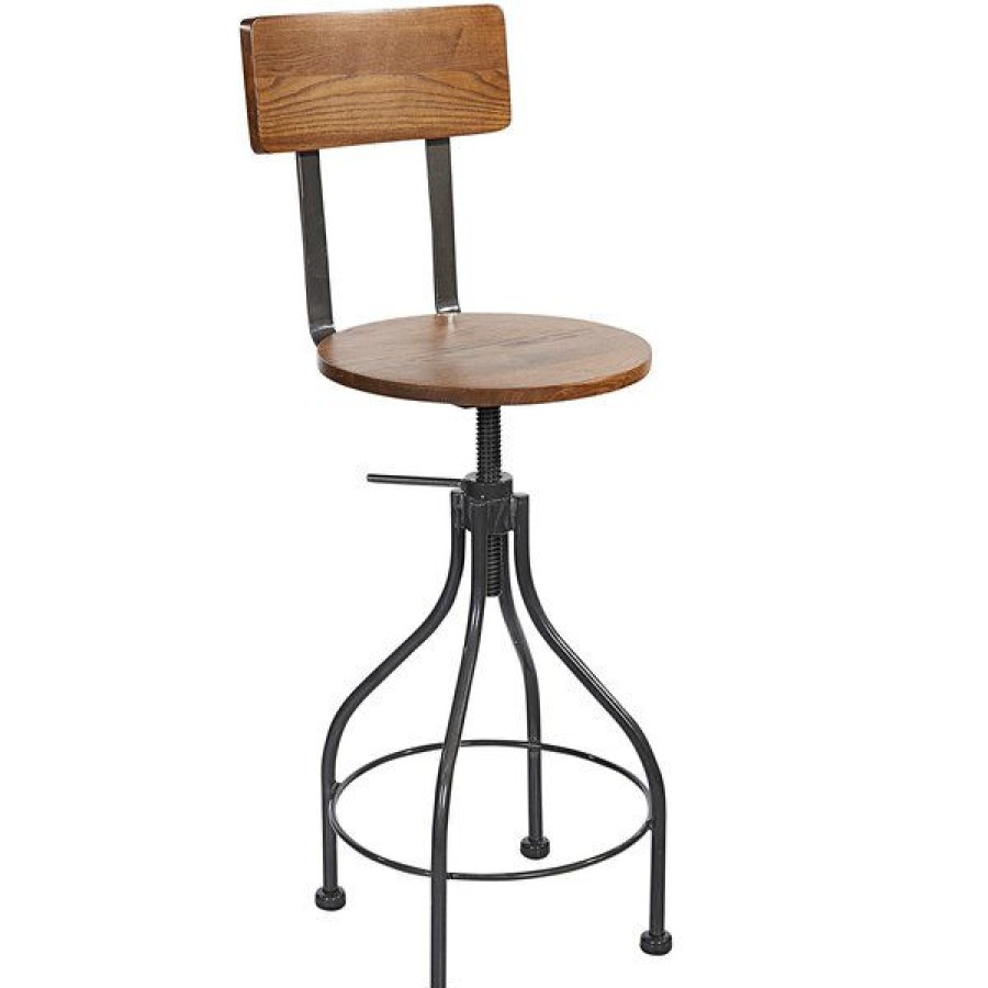 Restaurant Bar Stools * | New Bfm Seating Js22Sash-Aacl Lincoln Screw Barstool With Clear Coated Steel Frame And Autumn Ash Veneer Wood Back And Seat