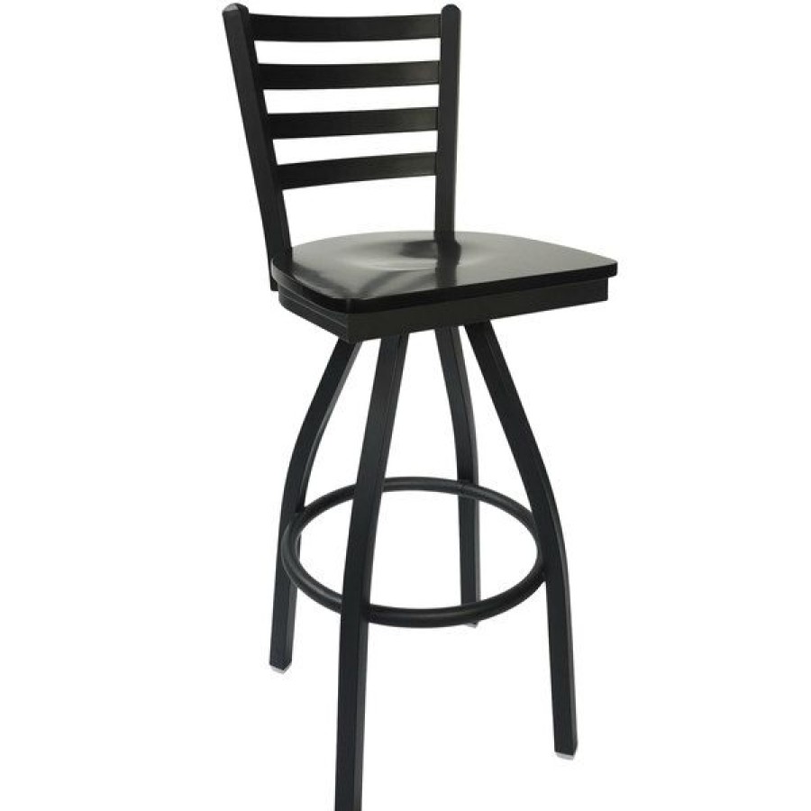 Restaurant Bar Stools * | Budget Bfm Seating 2160Sblw-Sb Lima Sand Black Steel Bar Height Chair With Black Wood Swivel Seat