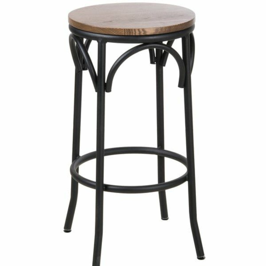 Restaurant Bar Stools * | New Bfm Seating Js800Bash-Sb Henry Sand Black Steel Bar Stool With Autumn Ash Wooden Seat