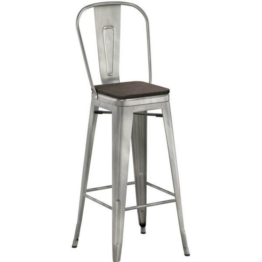 Restaurant Bar Stools * | Best Reviews Of Lt&S Alloy Series Lancaster Table & Seating Alloy Series Clear Coated Metal Indoor Industrial Cafe Bar Height Stool With Vertical Slat Back And Black Wood Seat