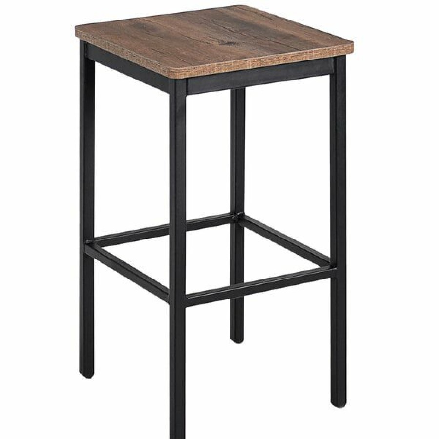 Restaurant Bar Stools * | Outlet Bfm Seating Trent Sand Black Steel Backless Barstool With Relic Knotty Pine Seat