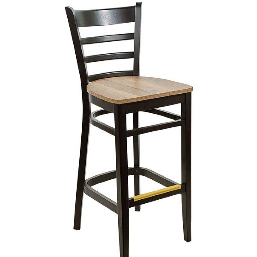 Restaurant Bar Stools * | Top 10 Bfm Seating Berkeley Black Beechwood Ladder Back Barstool With Relic Knotty Pine Seat