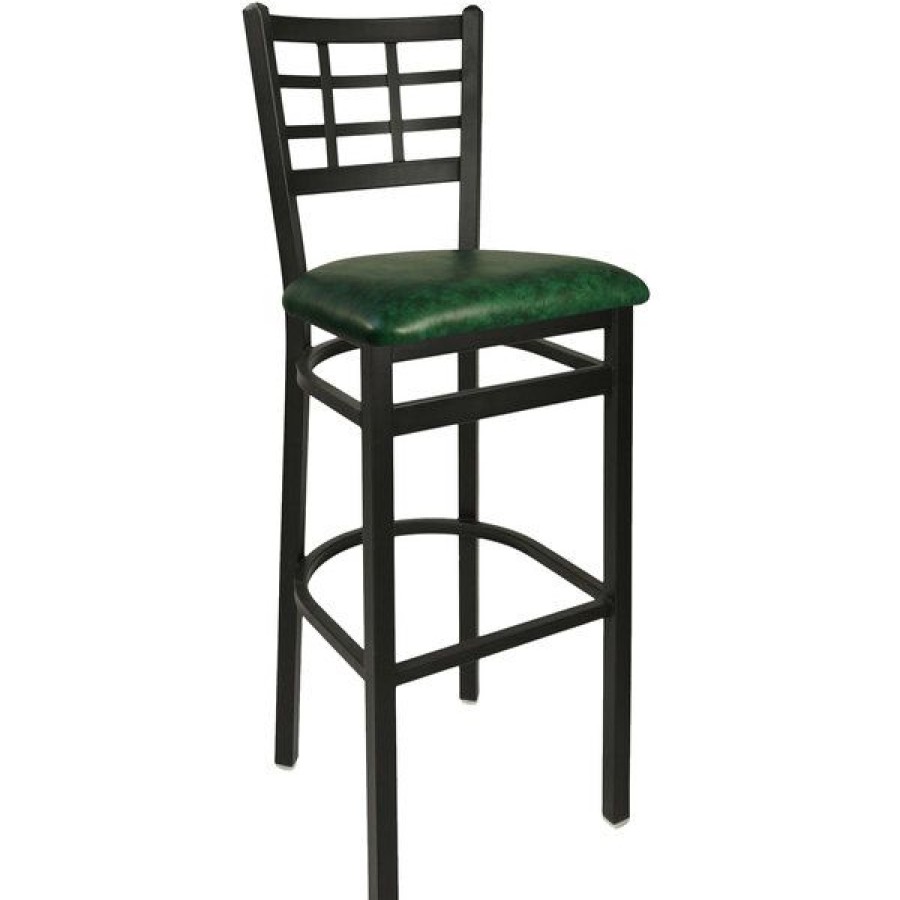 Restaurant Bar Stools * | Coupon Bfm Seating 2163Bgnv-Sb Marietta Sand Black Steel Bar Height Chair With 2 Green Vinyl Seat