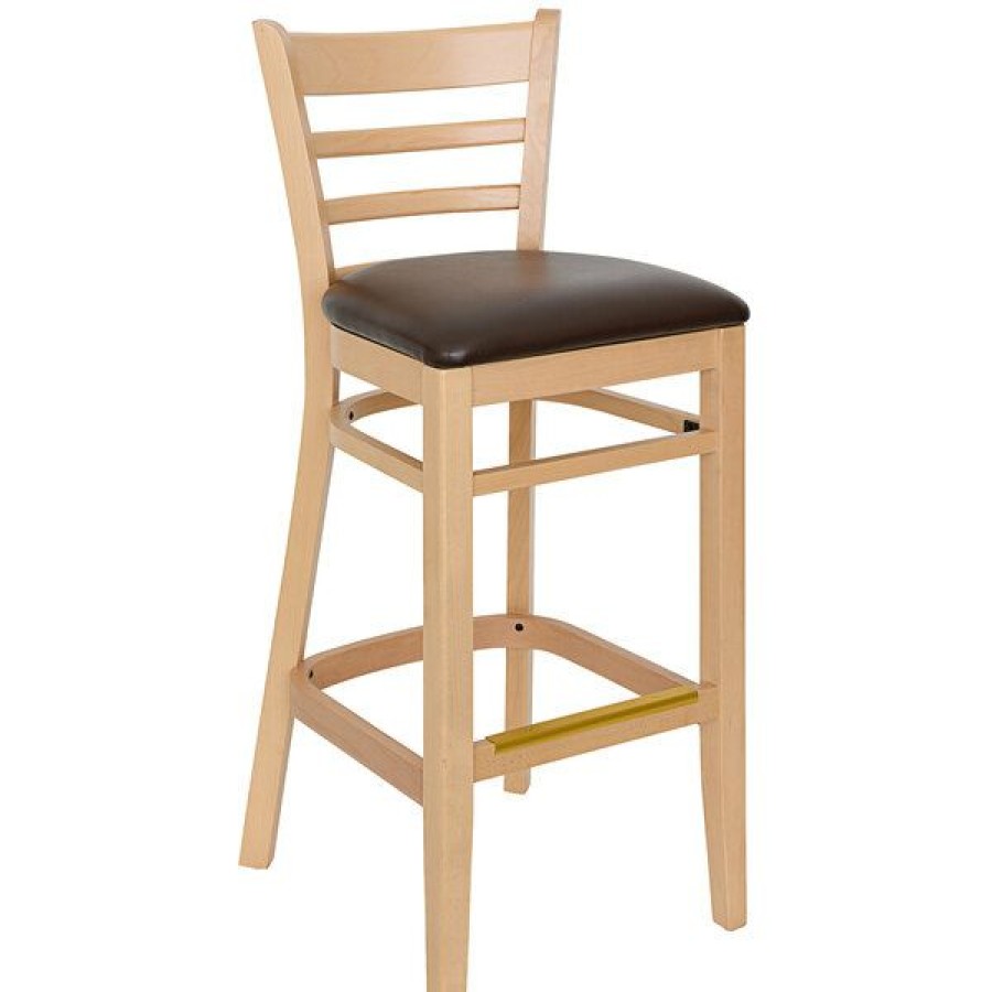 Restaurant Bar Stools * | Buy Bfm Seating Berkeley Natural Beechwood Ladder Back Barstool With 2 Black Vinyl Seat