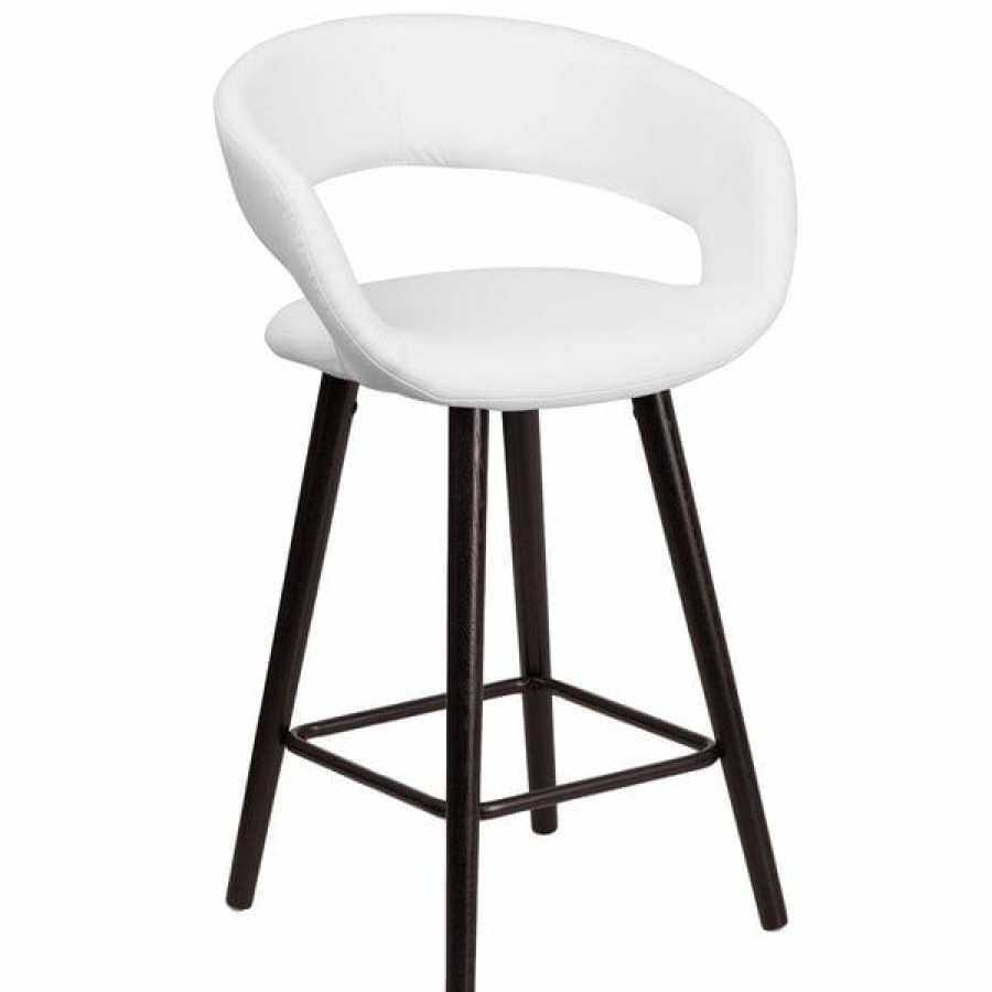 Restaurant Bar Stools * | Hot Sale Flash Furniture Ch-152561-Wh-Vy-Gg Brynn Series Cappuccino Wood Counter Height Stool With White Vinyl Seat