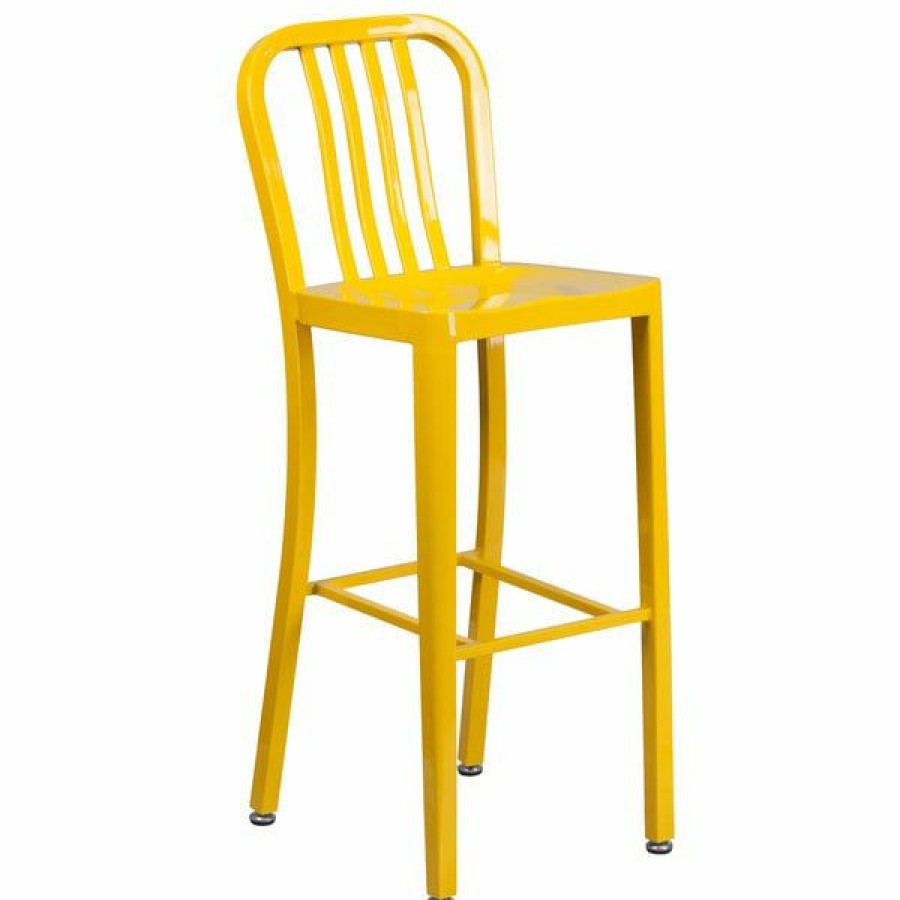 Outdoor Restaurant Bar Stools * | Buy Flash Furniture Ch-61200-30-Yl-Gg 30 Yellow Metal Indoor / Outdoor Bar Height Stool With Vertical Slat Back