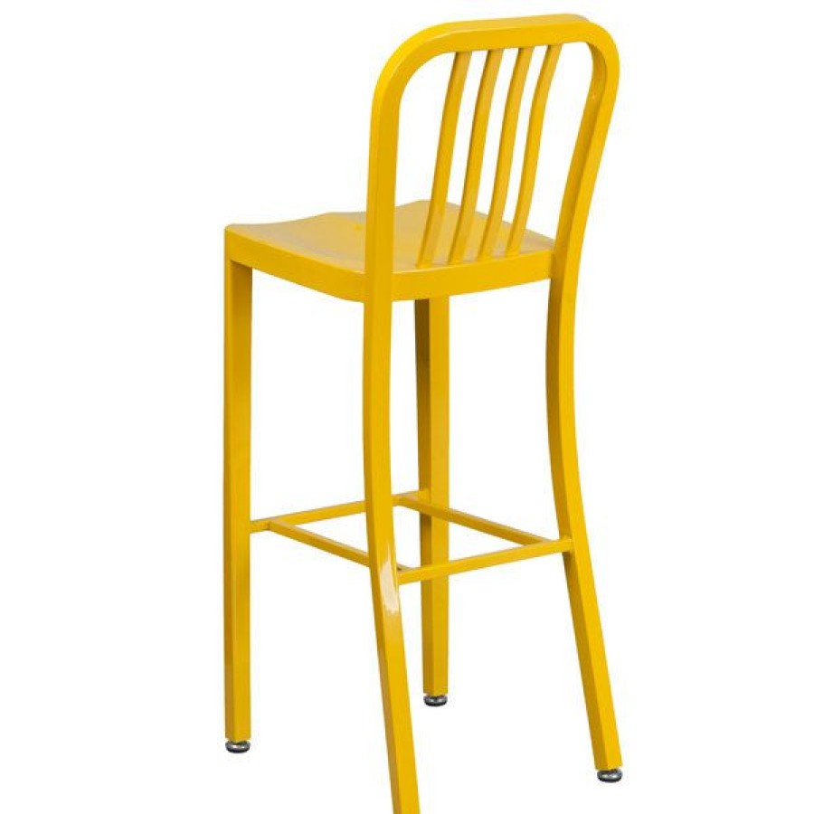 Outdoor Restaurant Bar Stools * | Buy Flash Furniture Ch-61200-30-Yl-Gg 30 Yellow Metal Indoor / Outdoor Bar Height Stool With Vertical Slat Back