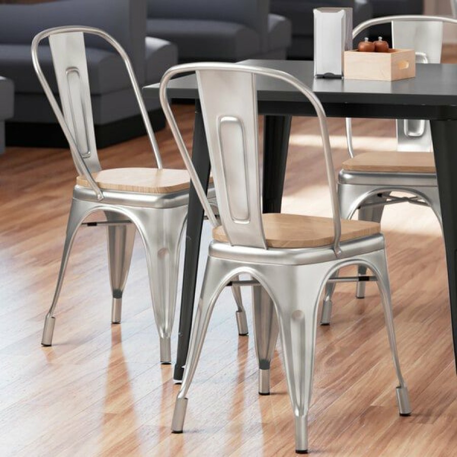 Restaurant Chairs * | Outlet Lt&S Alloy Series Lancaster Table & Seating Alloy Series Clear Coated Metal Indoor Industrial Cafe Chair With Vertical Slat Back And Natural Wood Seat